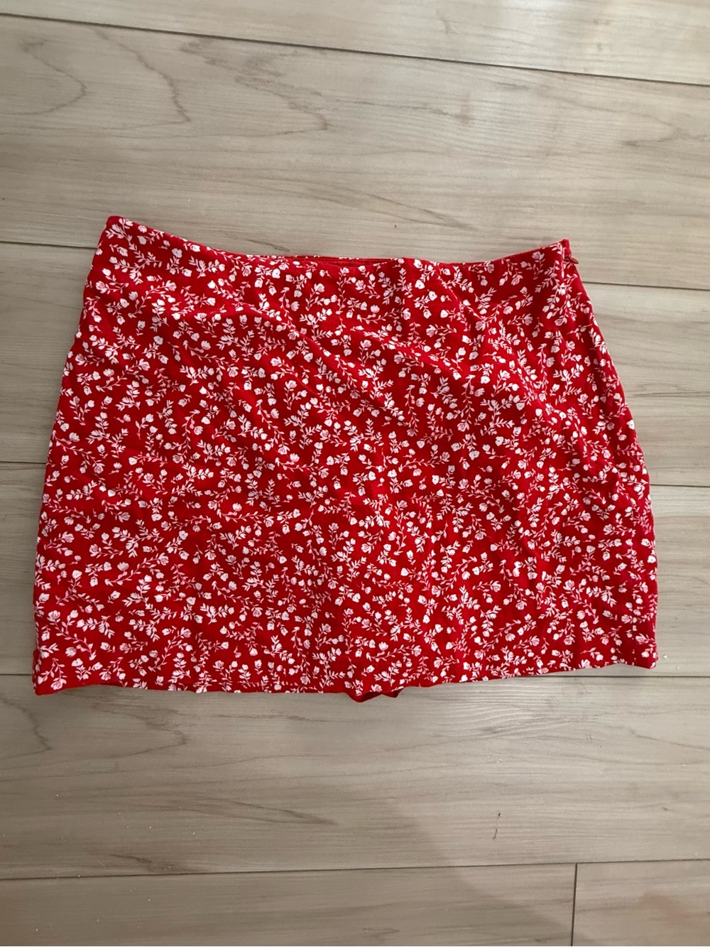 LOFT Red Mini Skirt with White Floral Print
